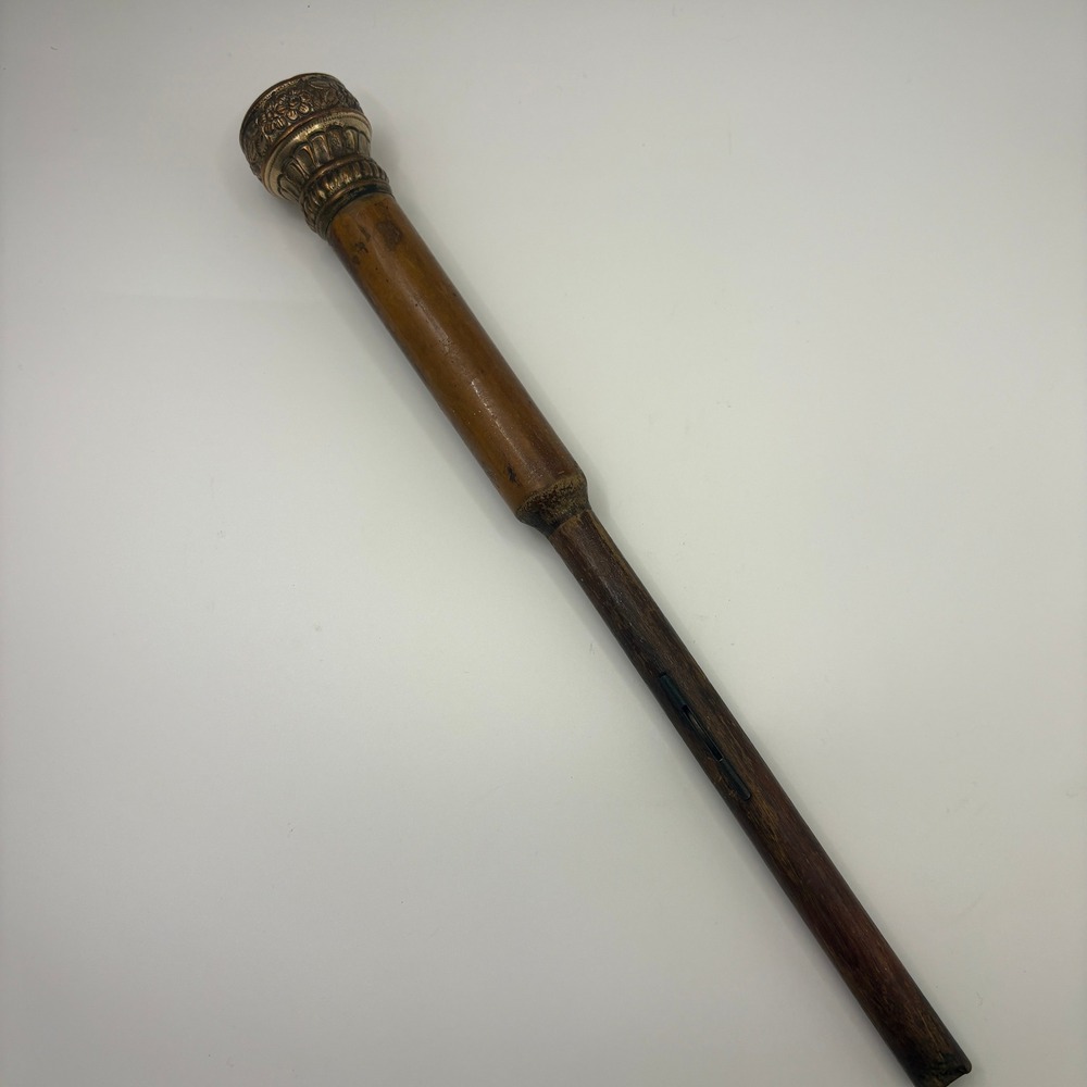 Antique 19th Century Ornate Gold Filled Repousse Umbrella Handle Wood Stick